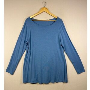 Coastal Soft Surroundings Womens XL Blue Modal Blend Seam Detail Long Sleeve Top